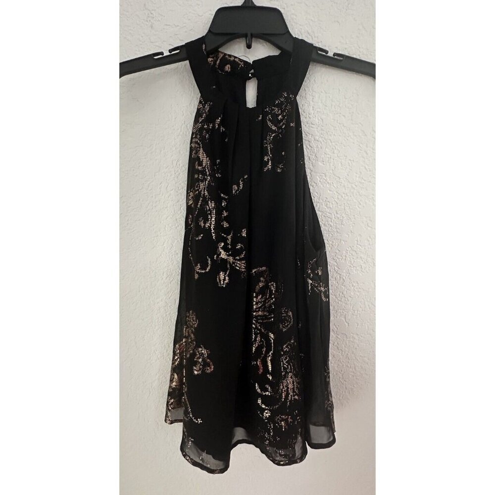 One Heart Clothing LA Womens Halter Top L Black Gold Glitter Witchy Goth Y2K Art